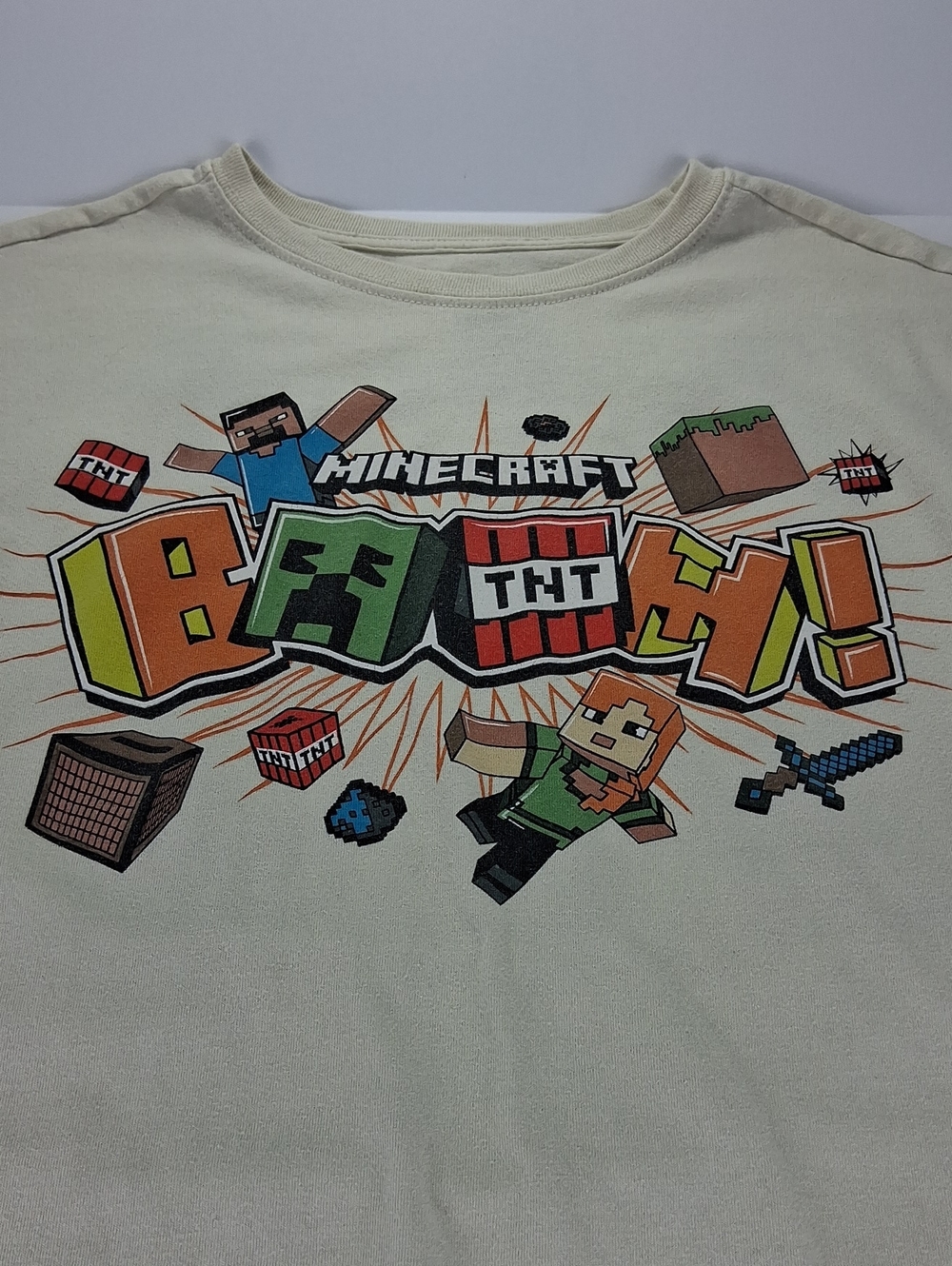 Boys Minecraft Graphic Short Sleeve Tee Shirt Size 10/12 - Beige/Cream Color - Picture 3 of 5